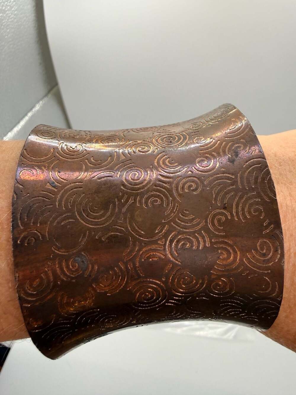 Handmade Copper Swirl Etched Wide Cuff Bracelet